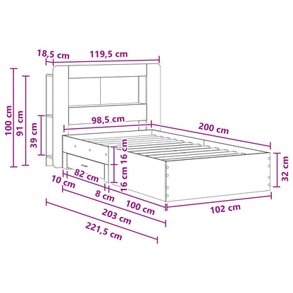 Telaio del letto con storage Sonoma grigio 100 x 200 cm | homemem39