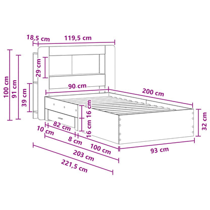 Telaio del letto con storage Sonoma grigio 90 x 200 cm | homemem39