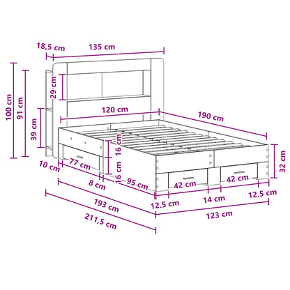 Telaio del letto con storage Sonoma grigio 120 x 190 cm | homemem39