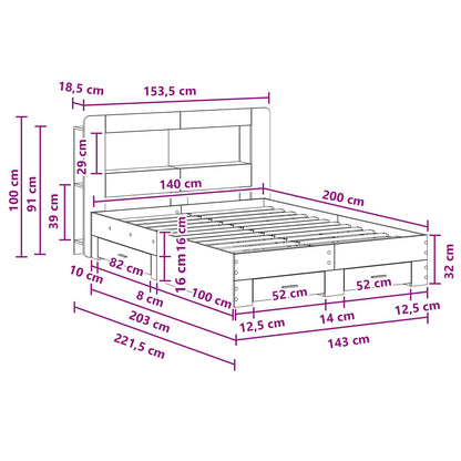 Telaio del letto con storage Sonoma grigio 140 x 200 cm | homemem39