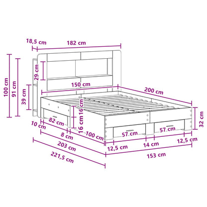 Telaio del letto con storage Rovere Fumo 150 x 200 cm | homemem39