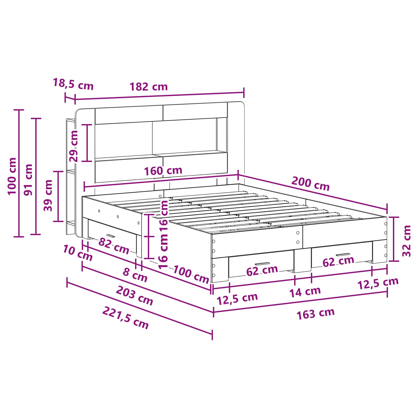 Telaio del letto con storage Grigio Cemento 160 x 200 cm | homemem39