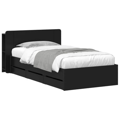 Telaio del letto con storage con testiera Nero 75 x 190 cm | homemem39