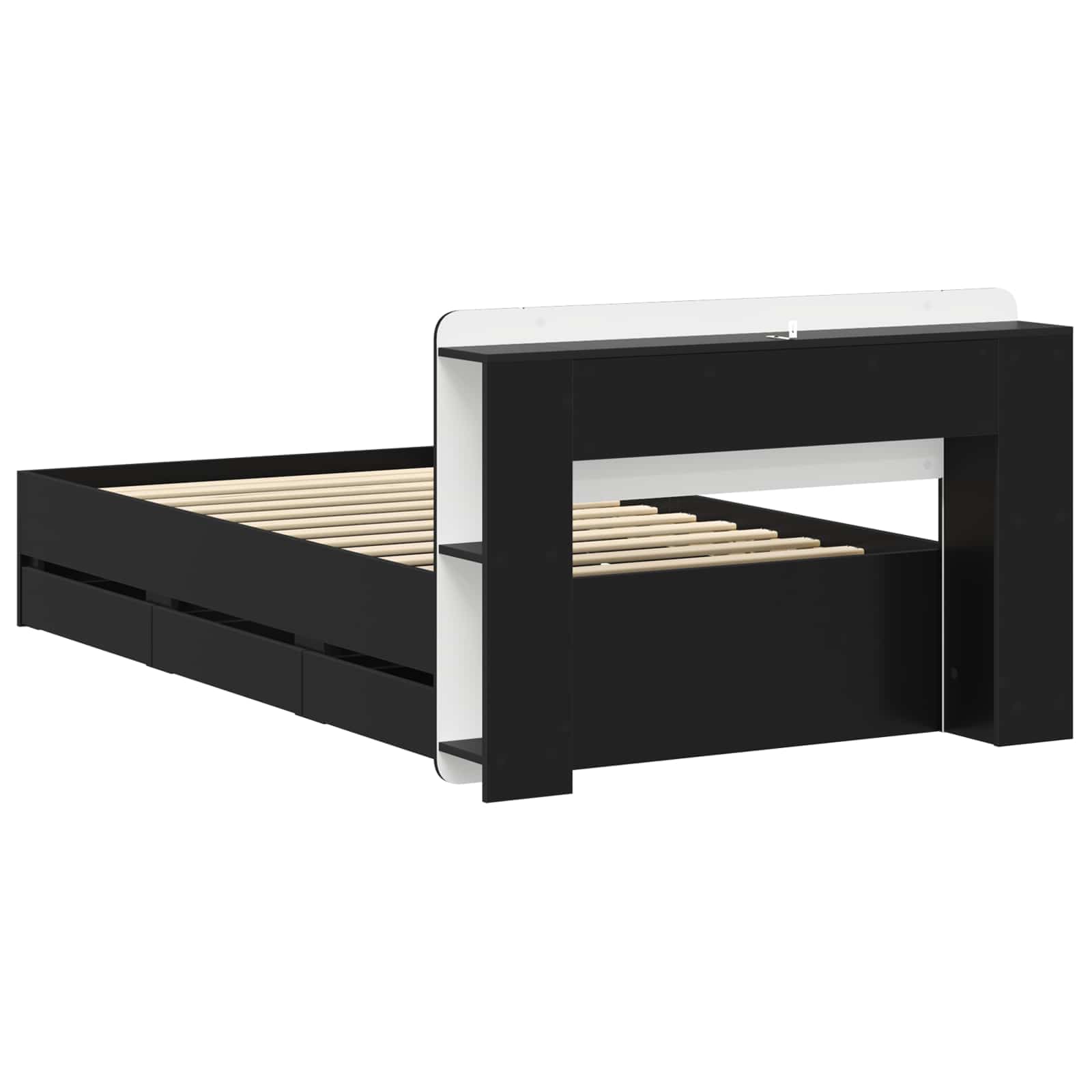 Telaio del letto con storage con testiera Nero 75 x 190 cm | homemem39