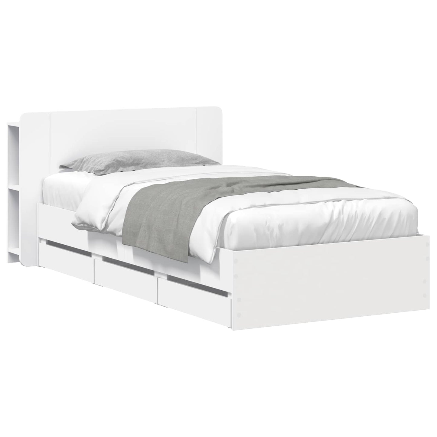 Telaio del letto con storage con testiera Bianco 75 x 190 cm