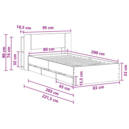 Telaio del letto con storage Sonoma grigio 80 x 200 cm | homemem39