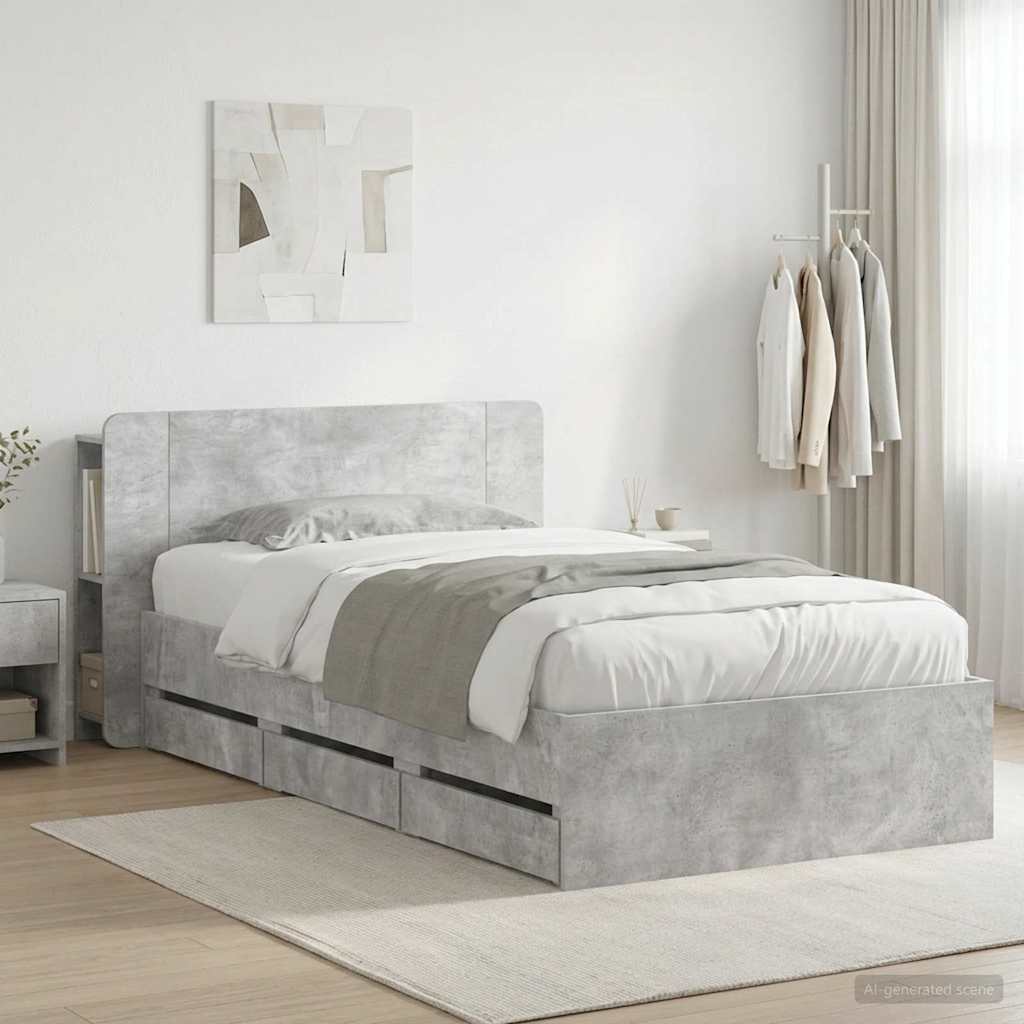 Telaio del letto con storage Grigio Cemento 90 x 190 cm | homemem39