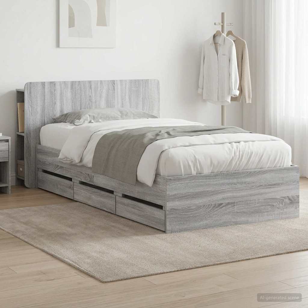 Telaio del letto con storage Sonoma grigio 90 x 190 cm | homemem39