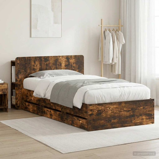 Struttura del letto con stoccaggio e testata Rovere Fumo | homemem39