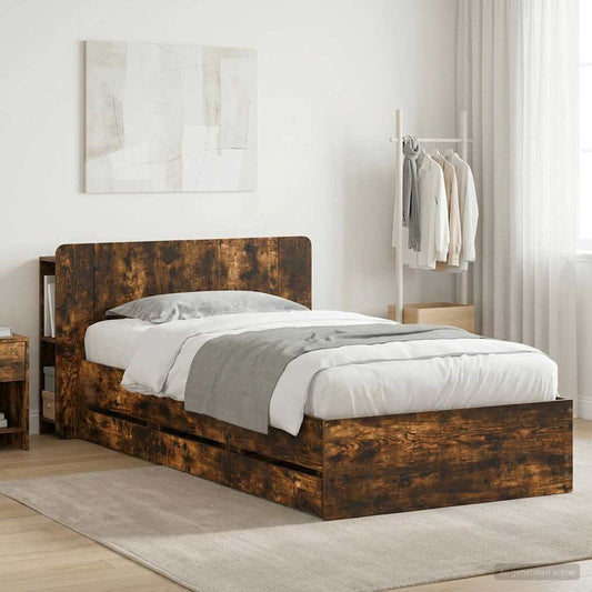 Struttura del letto con stoccaggio e testata Rovere Fumo | homemem39