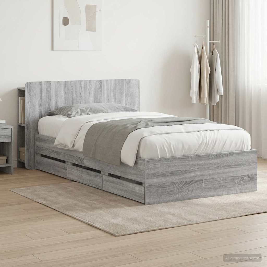 Telaio del letto con storage Sonoma grigio 90 x 200 cm | homemem39