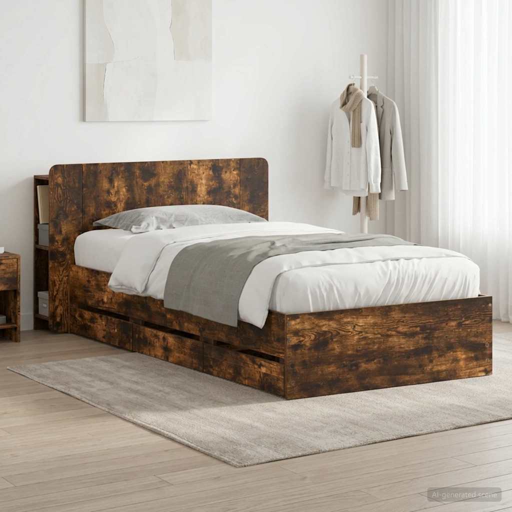 Telaio del letto con storage Rovere Fumo 90 x 200 cm | homemem39