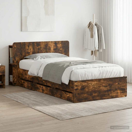 Struttura del letto con stoccaggio e testata Rovere Fumo | homemem39