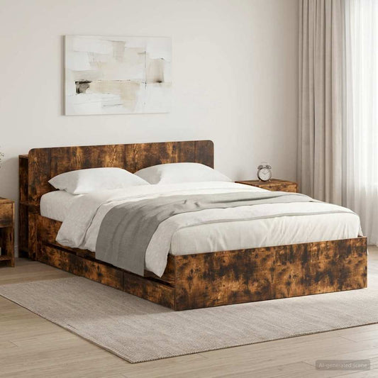 Struttura del letto con stoccaggio e testata Rovere Fumo | homemem39