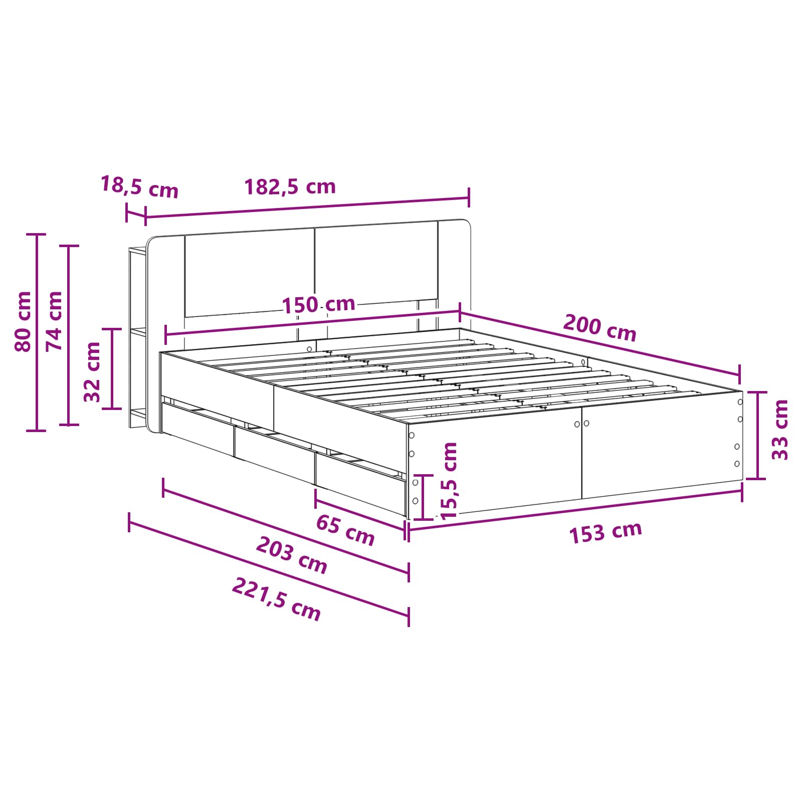 Telaio del letto con storage Grigio Cemento 150 x 200 cm | homemem39