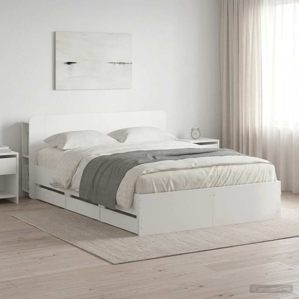 Telaio del letto con storage con testiera Bianco 150 x 200 cm | homemem39