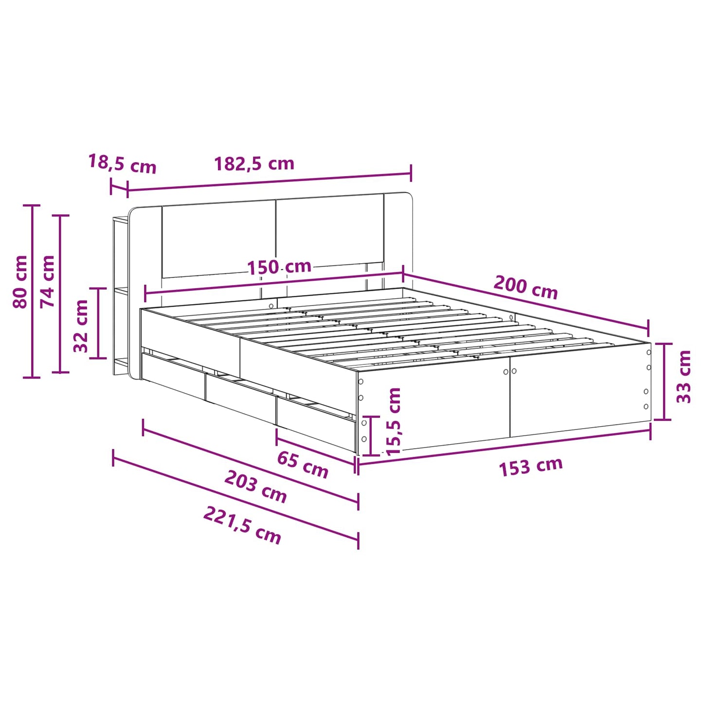 Telaio del letto con storage con testiera Bianco 150 x 200 cm | homemem39