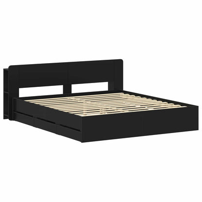 Telaio del letto con storage con testiera Nero 180 x 200 cm | homemem39
