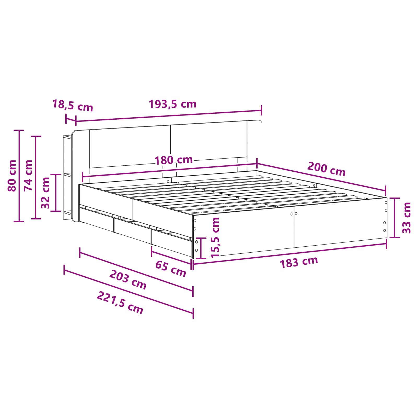 Telaio del letto con storage Sonoma grigio 180 x 200 cm | homemem39