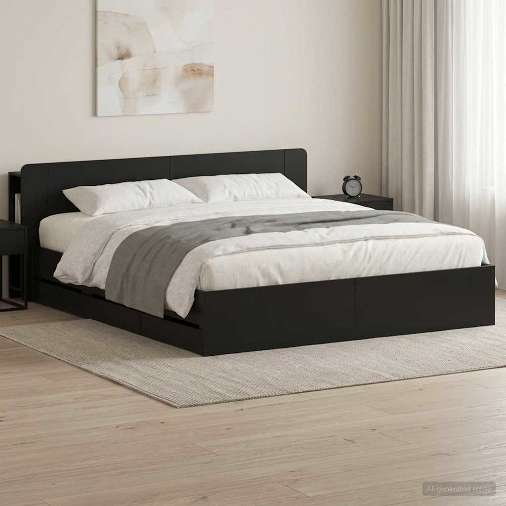 Telaio del letto con storage con testiera Nero 200 x 200 cm | homemem39
