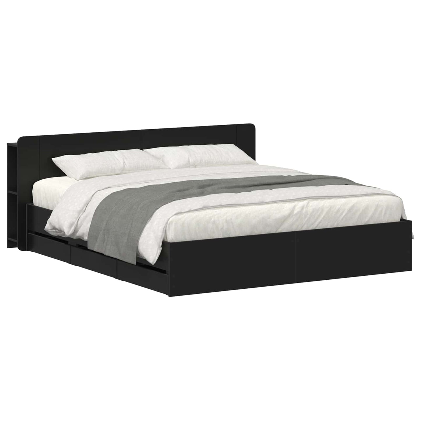 Telaio del letto con storage con testiera Nero 200 x 200 cm | homemem39
