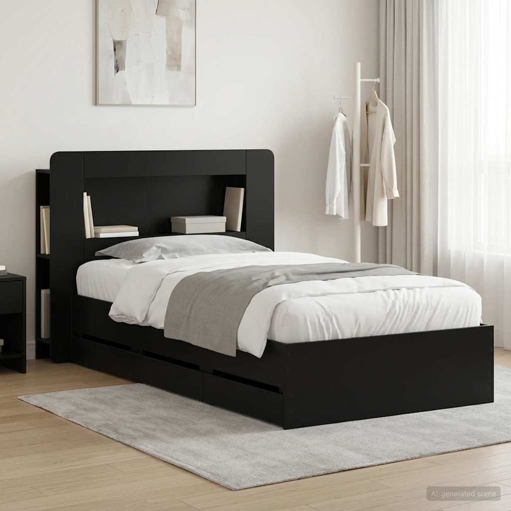 Telaio del letto con storage con testiera Nero 75 x 190 cm | homemem39