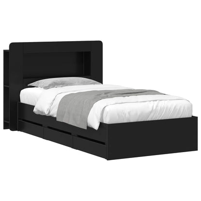 Telaio del letto con storage con testiera Nero 75 x 190 cm | homemem39