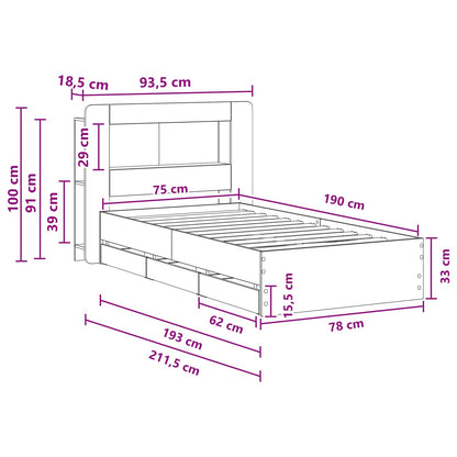 Telaio del letto con storage Sonoma grigio 75 x 190 cm | homemem39