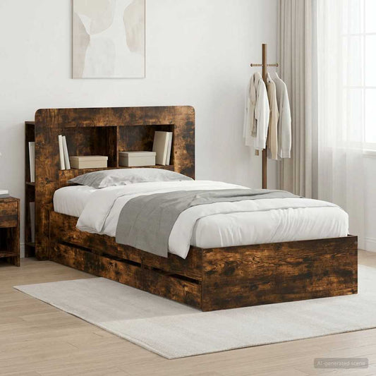 Struttura del letto con stoccaggio e testata Rovere Fumo | homemem39