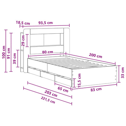 Telaio del letto con storage Rovere Fumo 80 x 200 cm | homemem39