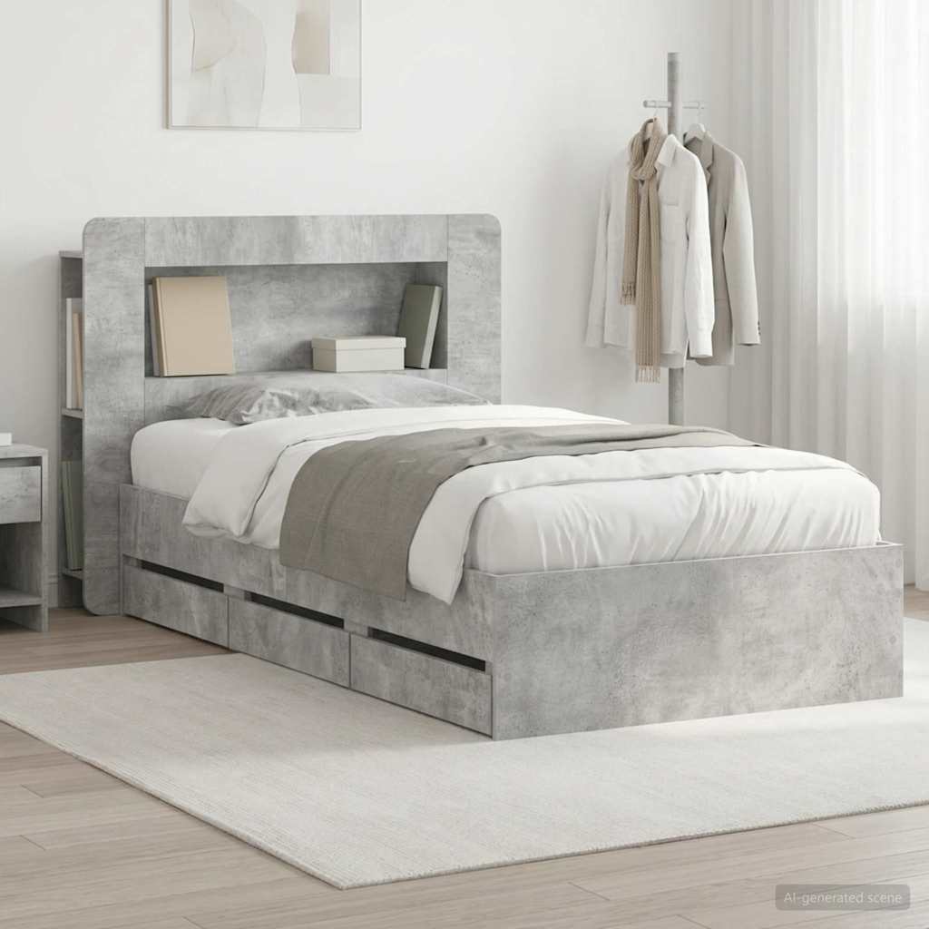 Telaio del letto con storage Grigio Cemento 90 x 190 cm | homemem39