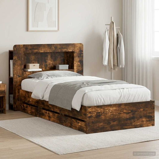 Struttura del letto con stoccaggio e testata Rovere Fumo - homemem39