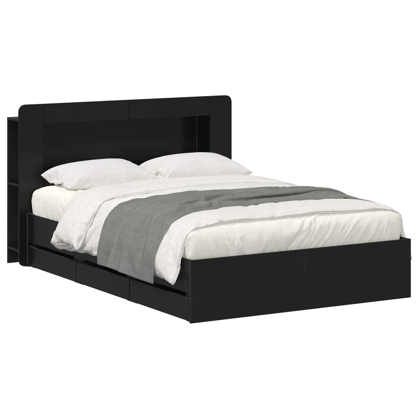 Telaio del letto con storage con testiera Nero 150 x 200 cm | homemem39