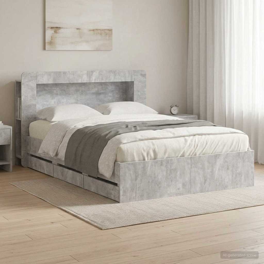 Telaio del letto con storage Grigio Cemento 150 x 200 cm | homemem39