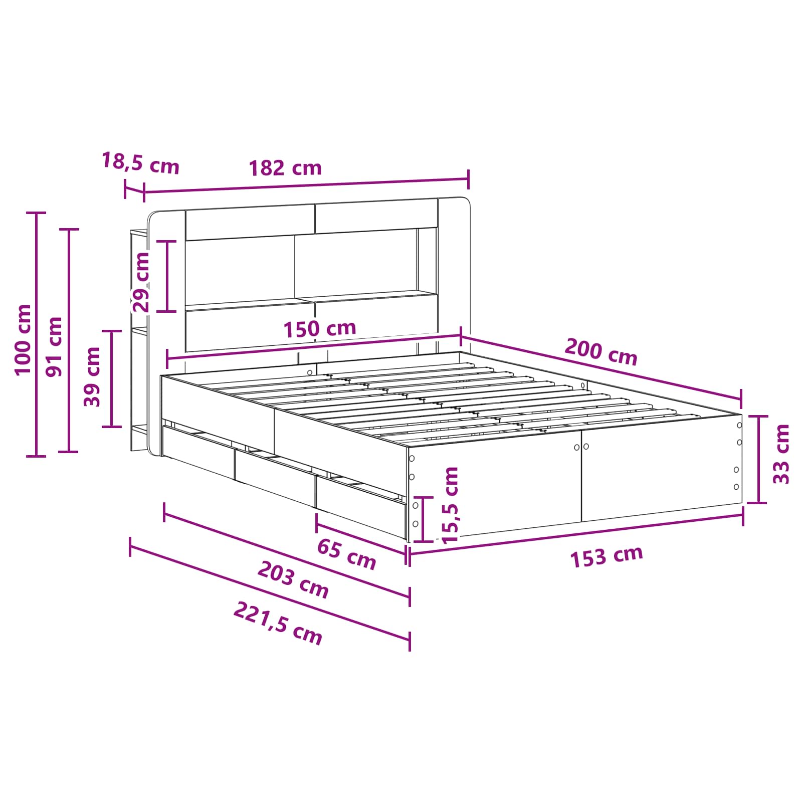 Telaio del letto con storage Grigio Cemento 150 x 200 cm | homemem39