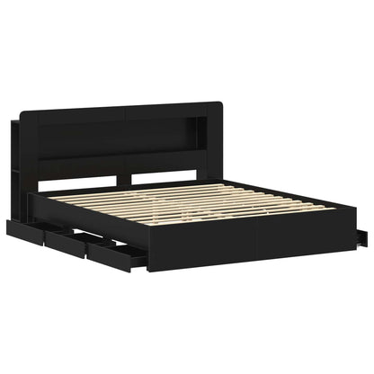 Telaio del letto con storage con testiera Nero 180 x 200 cm | homemem39