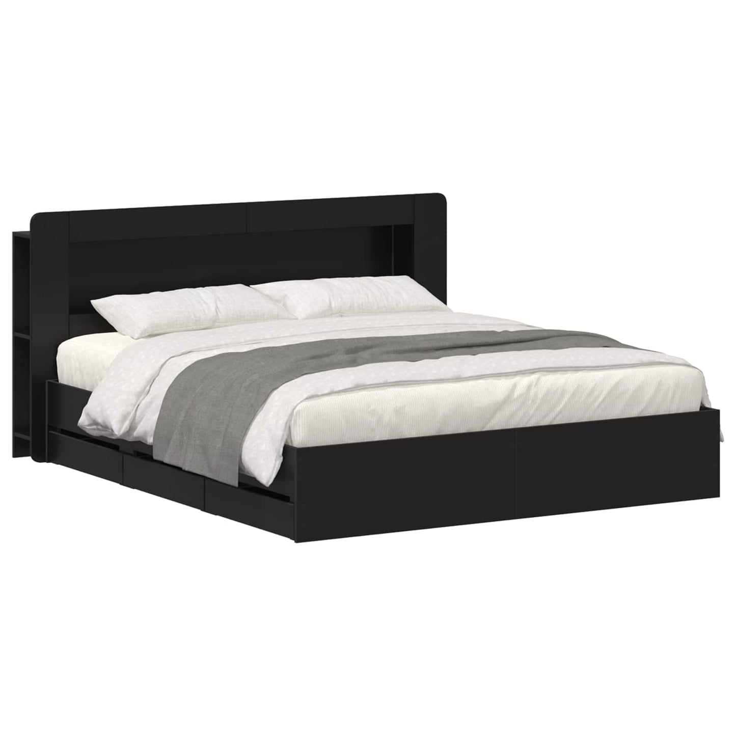 Telaio del letto con storage con testiera Nero 200 x 200 cm | homemem39