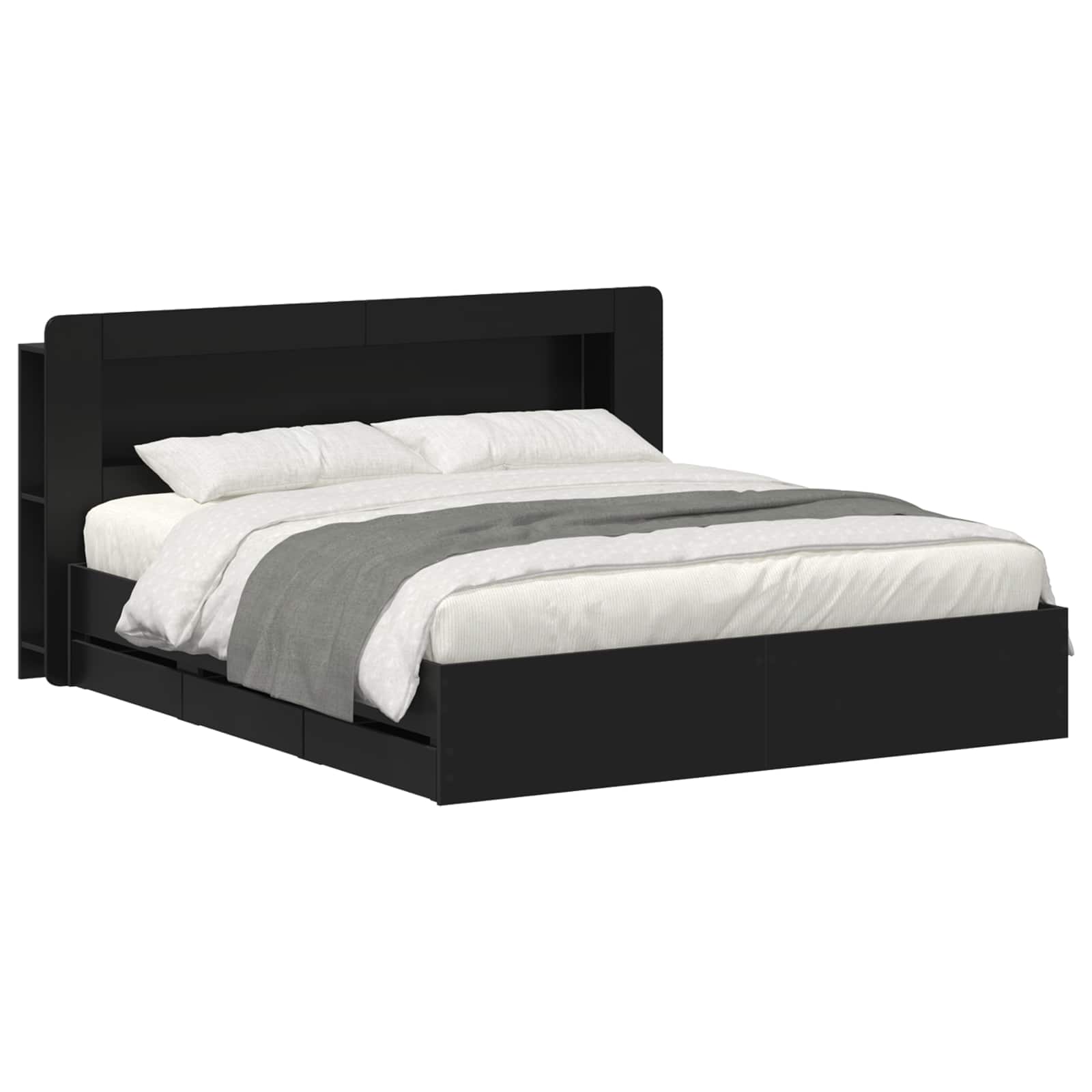 Telaio del letto con storage con testiera Nero 200 x 200 cm | homemem39