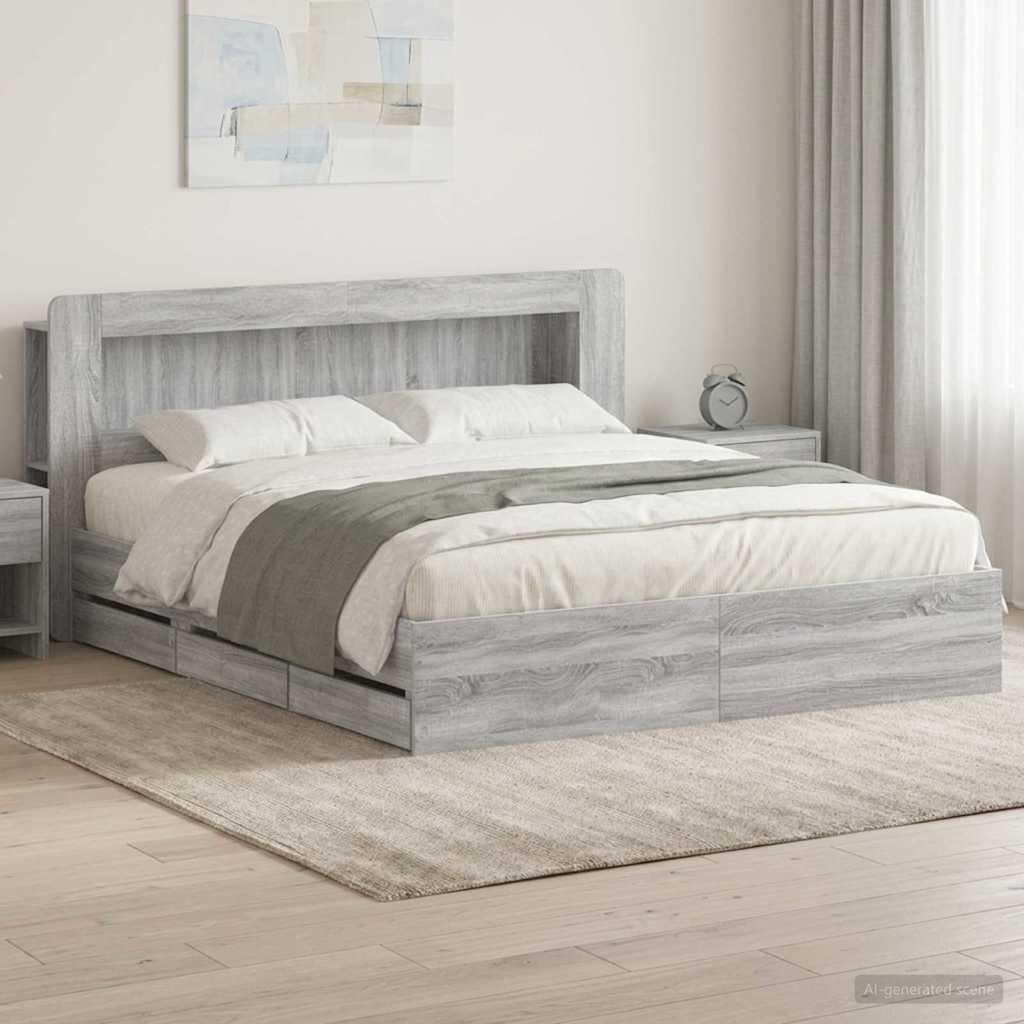 Telaio del letto con storage Sonoma grigio 200 x 200 cm | homemem39
