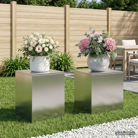 Supporto per piante 2 pcs Argento 40 x 40 x 40 cm Acciaio
