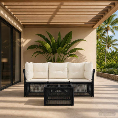 Set Divano da Giardino 4 pcs Nero polyrattan | homemem39