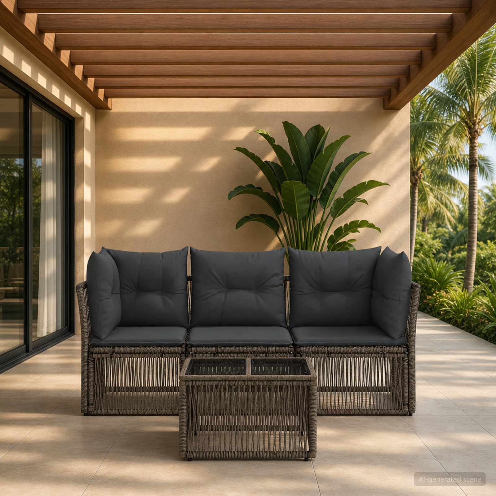 Set Divano da Giardino 4 pcs Grigio polyrattan | homemem39