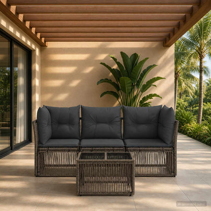 Set Divano da Giardino 4 pcs Grigio polyrattan | homemem39