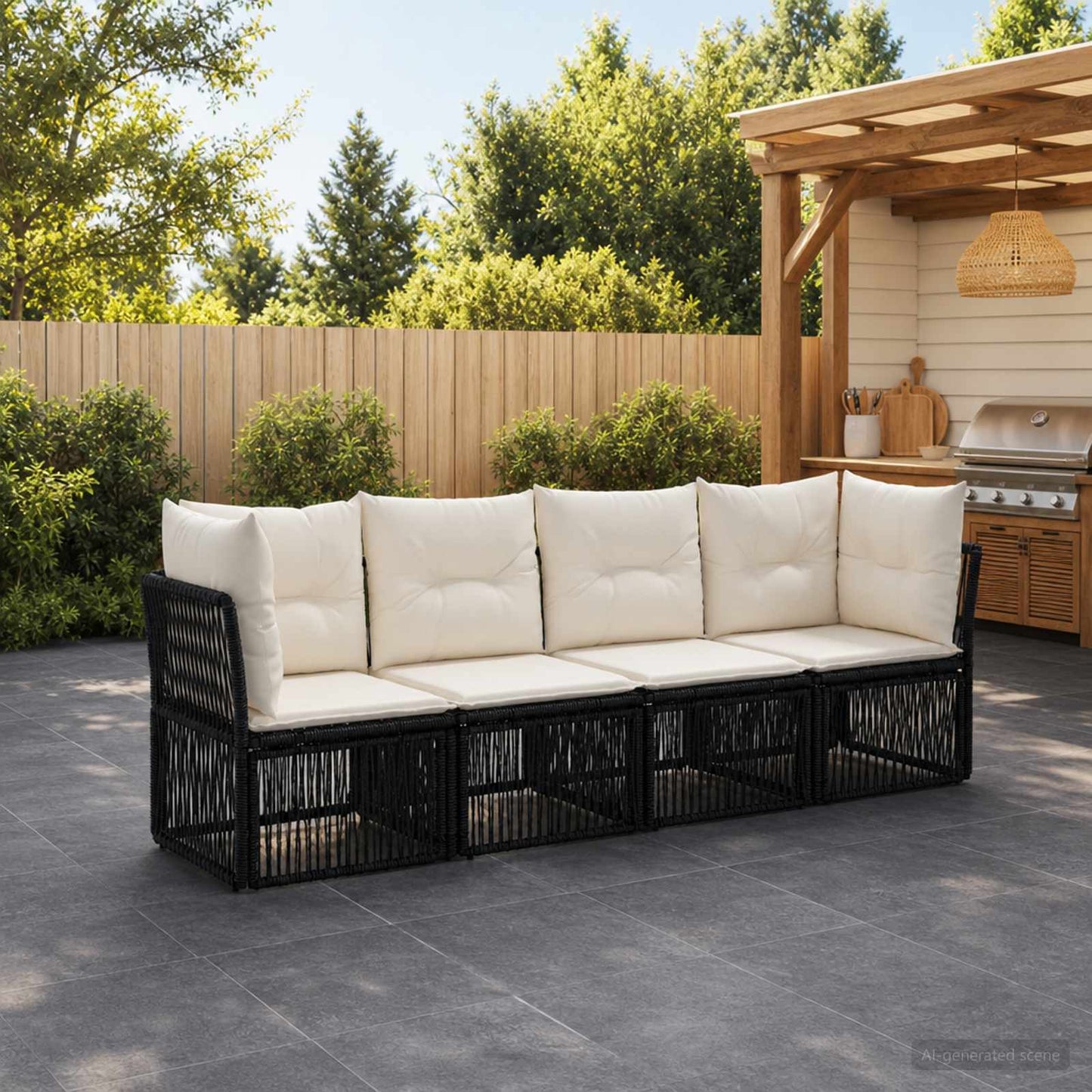 Set Divano da Giardino 4 pcs Nero polyrattan | homemem39