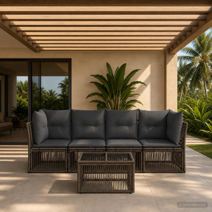 Set Divano da Giardino 5 pcs Grigio polyrattan | homemem39