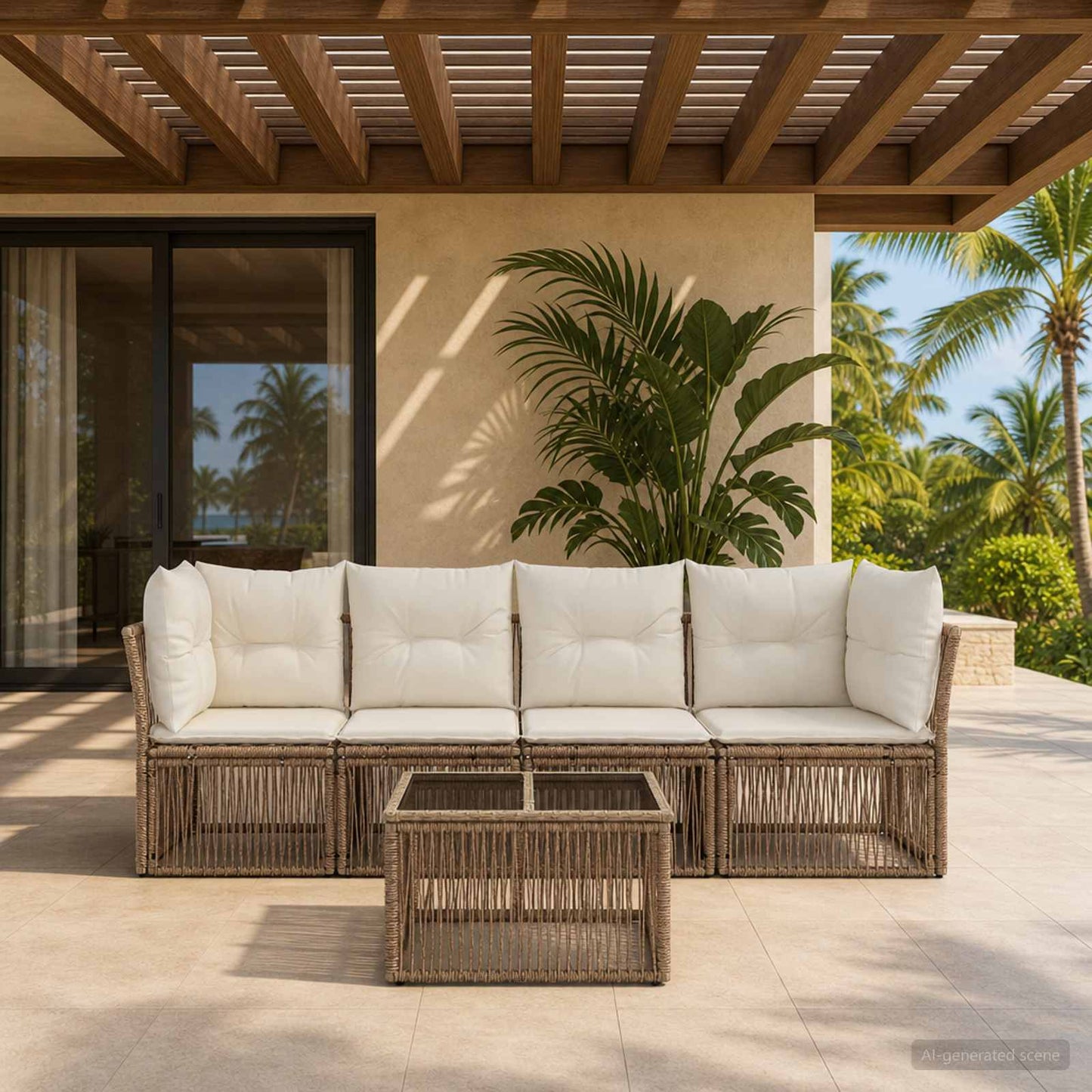 Set Divano da Giardino 5 pcs Beige polyrattan | homemem39