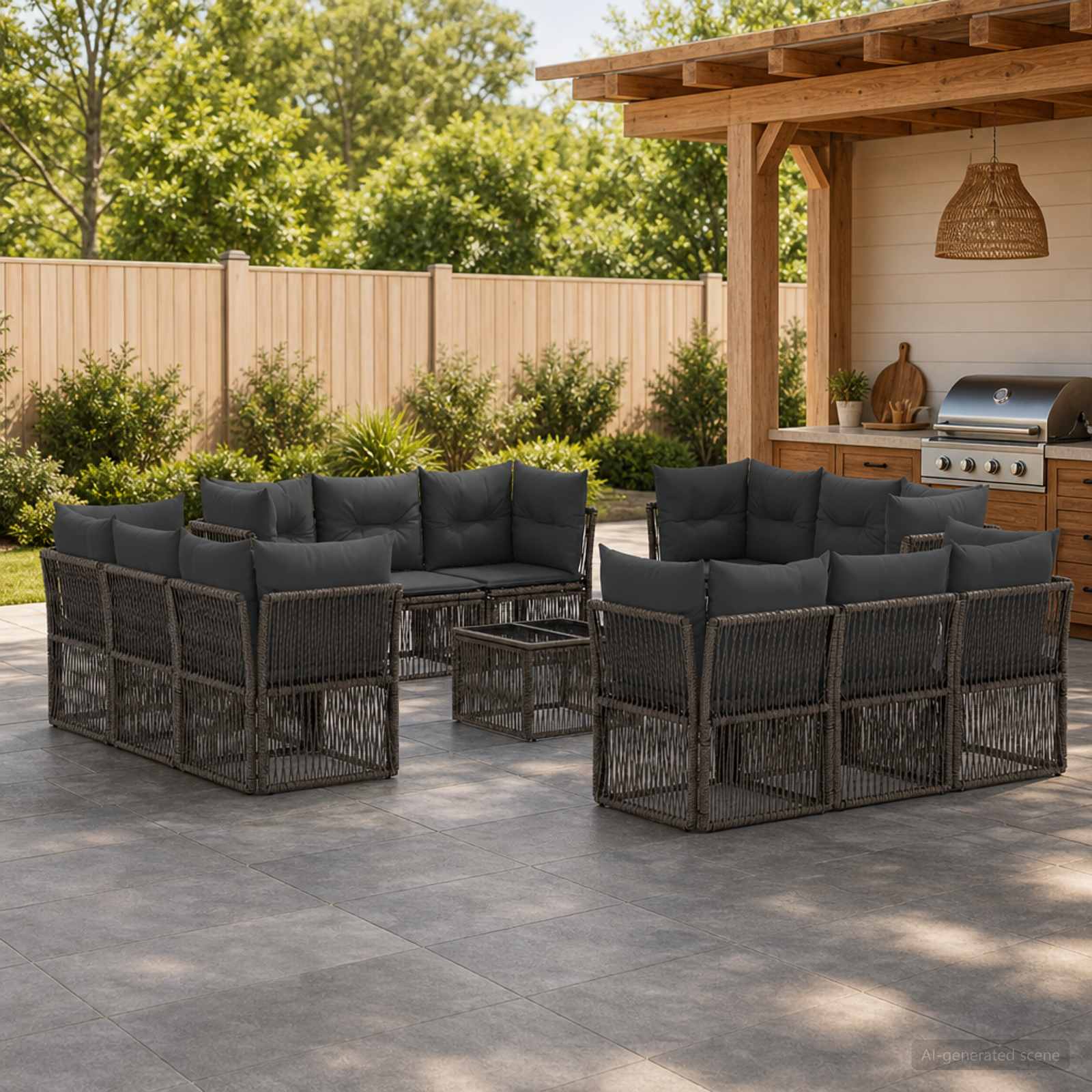 Set Divano da Giardino 13 pcs Grigio polyrattan | homemem39