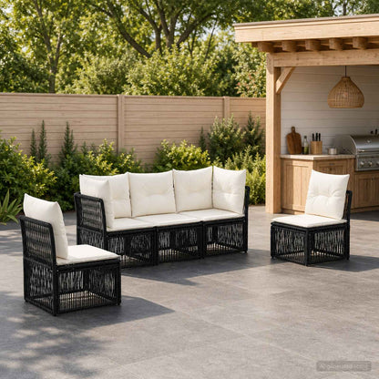 Set Divano da Giardino 5 pcs Nero polyrattan | homemem39