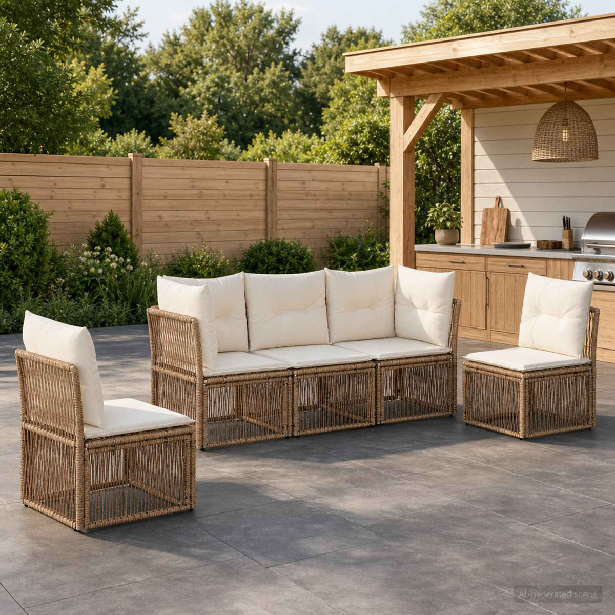 Set Divano da Giardino 5 pz 5-Posti Beige polyrattan