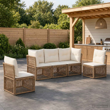 Set Divano da Giardino 5 pz 5-Posti Beige polyrattan